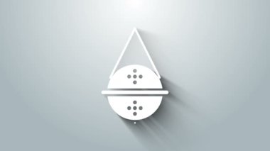 Beyaz Top çay süzgeci ikonu gri arkaplanda izole edilmiş. 4K Video hareketli grafik canlandırması