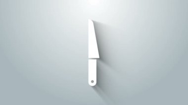 Beyaz Bıçak simgesi gri arkaplanda izole edildi. Çatal bıçak sembolü. 4K Video hareketli grafik canlandırması