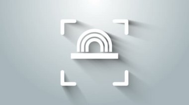 Gri arkaplanda beyaz parmak izi simgesi izole edildi. Kimlik uygulaması simgesi. Kimlik işareti. Kimliğe dokun. 4K Video hareketli grafik canlandırması