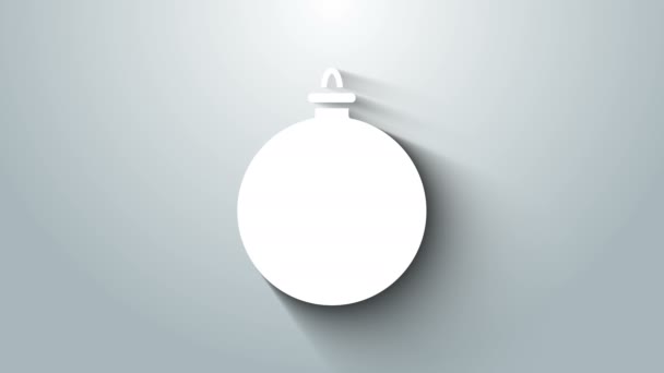 Белый рождественский шар значок изолирован на сером фоне. С Рождеством и Новым годом. Видеографическая анимация 4K — стоковое видео