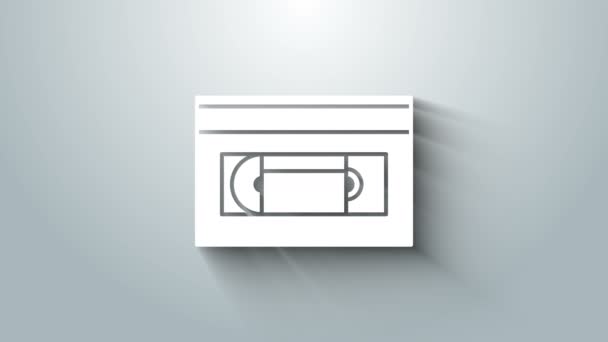 Ícone de fita de vídeo VHS branco isolado em fundo cinza. Animação gráfica em movimento de vídeo 4K — Vídeo de Stock