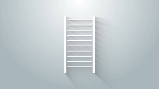 Icono de escalera de madera blanca aislado sobre fondo gris. Animación gráfica de vídeo 4K — Vídeo de stock
