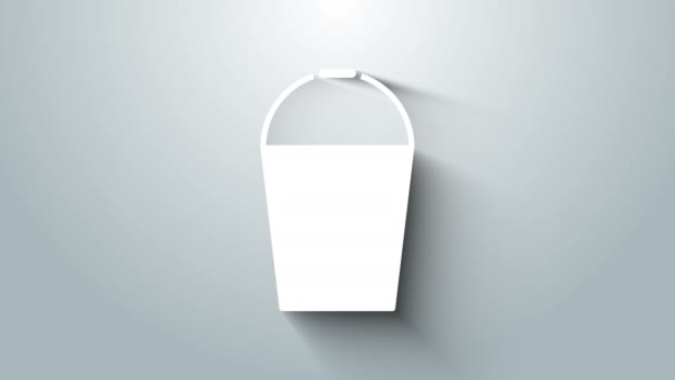 Ikona Bílého kyblíku izolovaná na šedém pozadí. Grafická animace pohybu videa 4K — Stock video