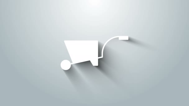 White Wheelbarrow icon isolated on grey background. Tool equipment. Agriculture cart wheel farm. 4K Video motion graphic animation — Stock Video