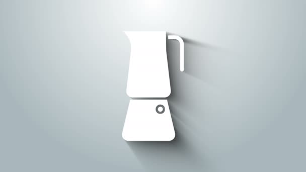 Weißes Moka-Topfsymbol isoliert auf grauem Hintergrund. Kaffeemaschine vorhanden. 4K Video Motion Grafik Animation — Stockvideo