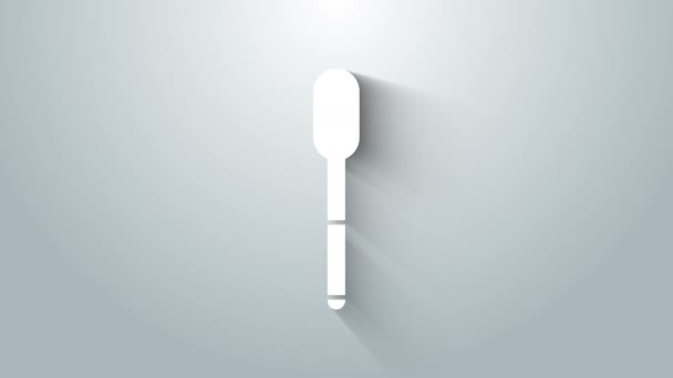 Icono de cuchara blanca aislado sobre fondo gris. Utensil de cocina. Signo de cubertería. Animación gráfica de vídeo 4K — Vídeo de stock