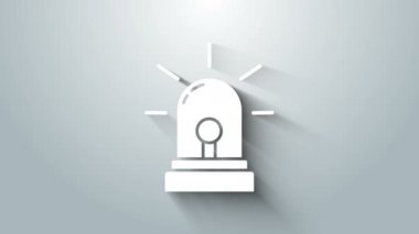 Beyaz Flaşçı siren simgesi gri arkaplanda izole edildi. Acil durum sireni. 4K Video hareketli grafik canlandırması