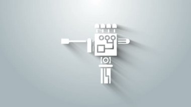 Beyaz Mekanik robot eli ve tornavida aracı simgesi gri arkaplanda izole edildi. Robot kol sembolü. Teknolojik konsept. 4K Video hareketli grafik canlandırması