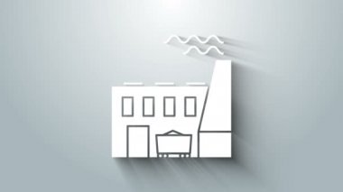 Beyaz Kömür Santrali ve fabrika ikonu gri arka planda izole edildi. Enerji endüstrisi konsepti. Kömür santrali. 4K Video hareketli grafik canlandırması