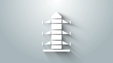 Beyaz Elektrik Kulesi gri arkaplanda izole edilmiş bir güç hattı ikonunu desteklemek için kullanılır. Yüksek voltajlı elektrik direği hattı. 4K Video hareketli grafik canlandırması