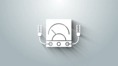 Beyaz Ampere ölçer, multimetre, voltmetre ikonu gri arkaplanda izole edilmiş. Elektrik akımını ölçmek için araçlar. 4K Video hareketli grafik canlandırması