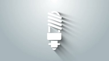 Gri arkaplanda beyaz LED ampul simgesi izole edildi. Ekonomik LED ışıklı ampul. Enerji lambasını sakla. 4K Video hareketli grafik canlandırması
