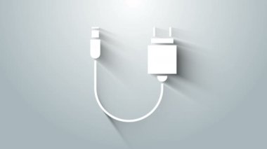 Beyaz Şarj simgesi gri arkaplanda izole edildi. 4K Video hareketli grafik canlandırması