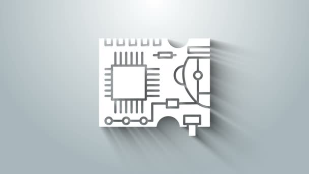 Icono de placa de circuito impreso en blanco aislado sobre fondo gris. Animación gráfica de vídeo 4K — Vídeos de Stock