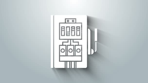Bílá ikona elektrického panelu izolované na šedém pozadí. Grafická animace pohybu videa 4K — Stock video