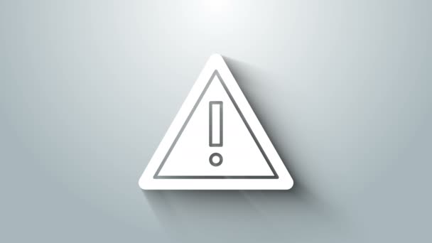 Vit utropstecken i triangeln ikon isolerad på grå bakgrund. Varningsskylt för fara, varningsskylt, varningsskylt för fara. 4K Video motion grafisk animation — Stockvideo
