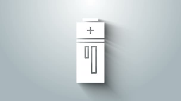 White Battery icon isolated on grey background. Lightning bolt symbol. 4K Video motion graphic animation — Stock Video