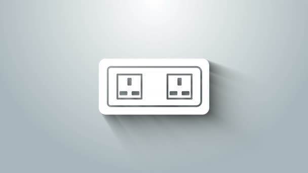 Icona presa elettrica bianca isolata su sfondo grigio. Presa di corrente. Simbolo di Rosetta. Animazione grafica 4K Video motion — Video Stock