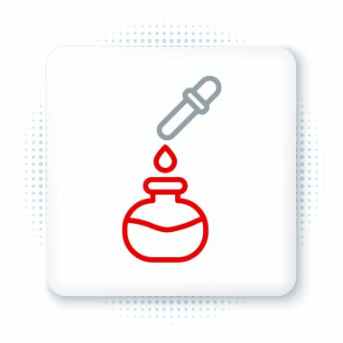 Çizgi Test tüpü ve beyaz arka planda izole edilmiş pipet ikonu olan kimyasal laboratuvar testi. Laboratuvar cam levhası. Renkli taslak konsepti. Vektör.