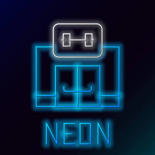 Glowing Neon Line Gym Building Icon 고립검은 배경에 스포츠 Vector — 스톡 벡터