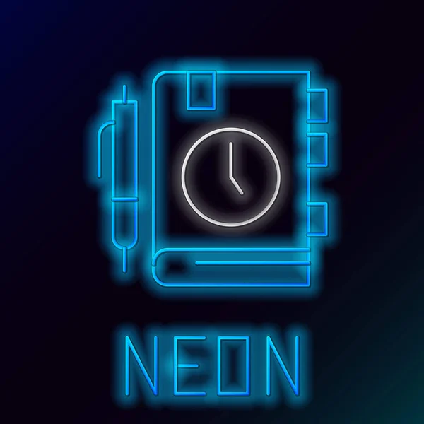 Gloeiende Neon Lijn Dagelijkse Papieren Notitieblok Pictogram Geïsoleerd Zwarte Achtergrond — Stockvector