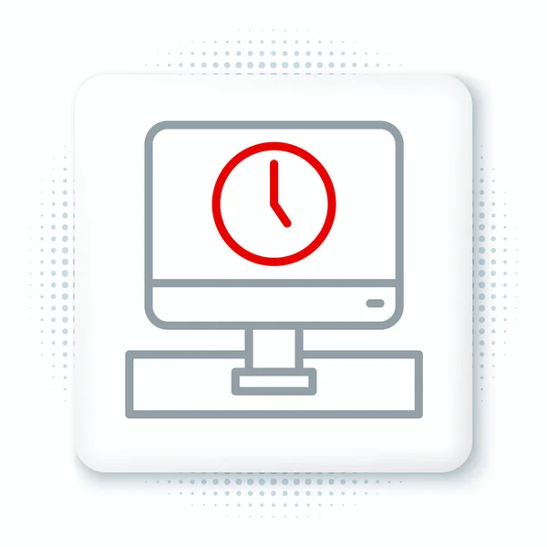 Line Computer Monitor Icono Tiempo Aislado Sobre Fondo Blanco Dispositivo — Archivo Imágenes Vectoriales