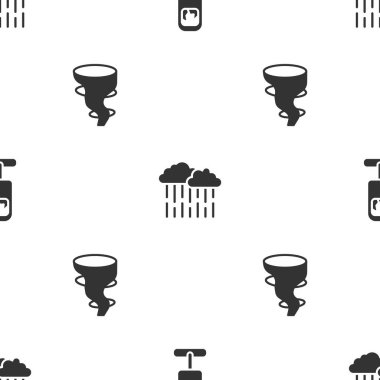 Çöp tenekesini, yağmurlu ve fırtınalı bulutu kusursuz desene ayarlayın. Vektör.