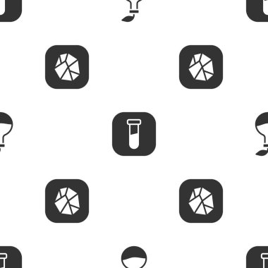 Bitki yetiştiriciliğini, deney tüpünü, matarayı ve tuz taşını pürüzsüz desene ayarlayın. Vektör.