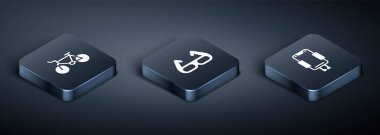 Isometric Bisiklet, Mobil tutucu ve Spor Bisiklet Bisiklet Gözlüğü simgesini ayarla. Vektör.