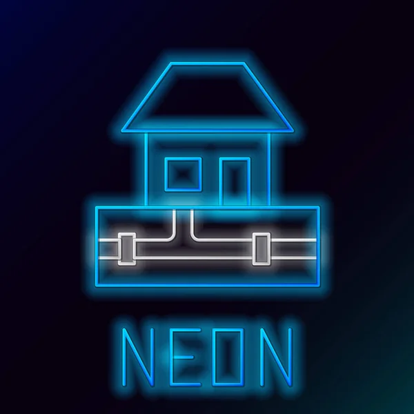 Gloeiende Neon Lijn Waterleidingen Huis Icoon Geïsoleerd Zwarte Achtergrond Kleurrijk — Stockvector