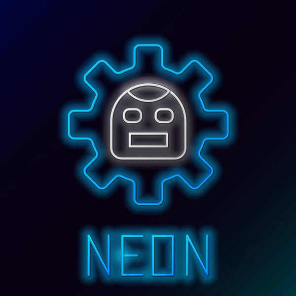 Glödande Neon Line Robot Ikon Isolerad Svart Bakgrund Artificiell Intelligens — Stock vektor