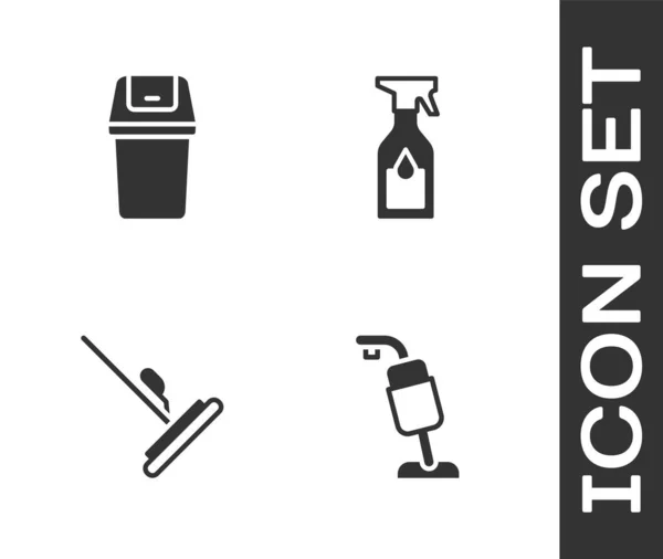 Set Stofzuiger Prullenbak Dweilen Schoonmaken Flessenpictogram Vector — Stockvector