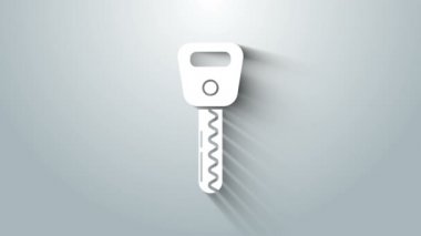 Gri arkaplanda beyaz araba anahtar simgesi izole edildi. 4K Video hareketli grafik canlandırması