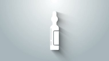 Beyaz Evcil Hayvan şişesi tıbbi ikonu gri arka planda izole edilmiş. Hayvan için reçeteli ilaç. 4K Video hareketli grafik canlandırması