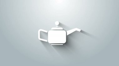 Motor makine yağı ikonu için beyaz teneke kutu gri arka planda izole edildi. Benzin bidonu. Yağ değiştirme ve onarım servisi. 4K Video hareketli grafik canlandırması