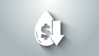 Ham petrol fiyatlarındaki beyaz düşüş gri arka planda izole edilmiş. Petrol endüstrisi krizi konsepti. 4K Video hareketli grafik canlandırması