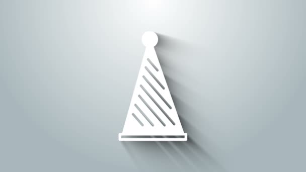 白色的党帽子图标孤立在灰色的背景.生日礼帽4K视频运动图形动画 — 图库视频影像