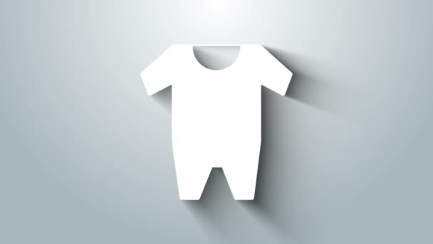 Ícone de roupas de bebê branco isolado no fundo cinza. Roupas de bebê para bebê menina e menino. Um fato de bebé. Animação gráfica em movimento de vídeo 4K — Vídeo de Stock