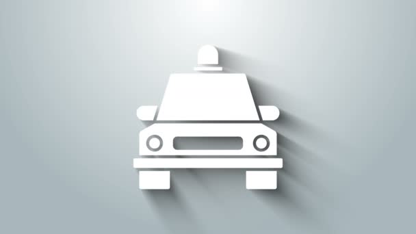 Λευκό αυτοκίνητο ταξί εικονίδιο απομονώνονται σε γκρι φόντο. 4K Γραφική κίνηση κίνησης βίντεο — Αρχείο Βίντεο
