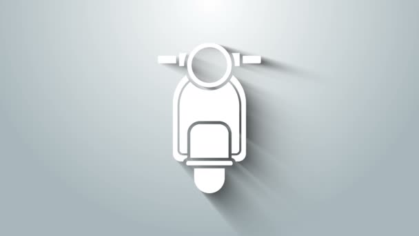 Icona Scooter bianco isolato su sfondo grigio. Animazione grafica 4K Video motion — Video Stock