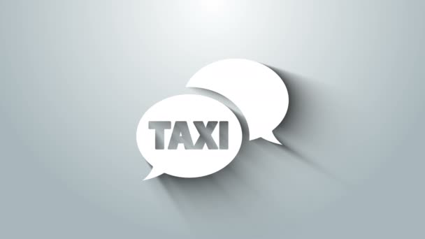 White Taxi samtal telefontjänst ikon isolerad på grå bakgrund. Symbolen för talbubblor. Taxi för smartphone. 4K Video motion grafisk animation — Stockvideo