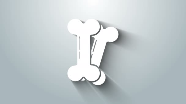 灰色の背景に孤立した白い犬の骨のアイコン。ペットフードのシンボル。4Kビデオモーショングラフィックアニメーション — ストック動画