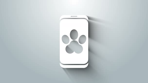 Blanco icono de símbolo de la clínica veterinaria en línea aislado sobre fondo gris. Cruza con la atención veterinaria del perro. Signo de primeros auxilios. Animación gráfica de vídeo 4K — Vídeo de stock