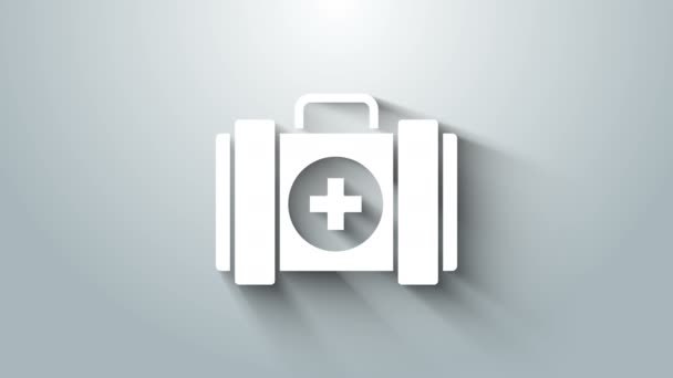 Icona del kit di pronto soccorso White Pet isolata su sfondo grigio. Impronta zampa cane o gatto. Scatola clinica. Animazione grafica 4K Video motion — Video Stock