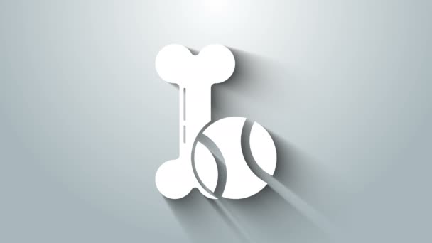 White Pet giocattoli osso in gomma e palla icona isolata su sfondo grigio. Animazione grafica 4K Video motion — Video Stock