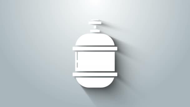 Icono del tanque de gas propano blanco aislado sobre fondo gris. Icono del tanque de gas inflamable. Animación gráfica de vídeo 4K — Vídeo de stock