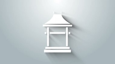 Beyaz Japon Kapı simgesi gri arkaplanda izole edildi. Torii kapı işareti. Geleneksel Japon klasik geçit sembolü. 4K Video hareketli grafik canlandırması