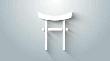 Beyaz Japon Kapı simgesi gri arkaplanda izole edildi. Torii kapı işareti. Geleneksel Japon klasik geçit sembolü. 4K Video hareketli grafik canlandırması