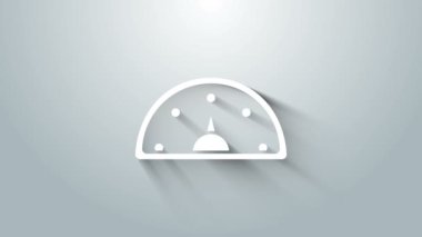 Gri arkaplanda beyaz hız göstergesi simgesi izole edildi. 4K Video hareketli grafik canlandırması