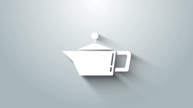 Motor makine yağı ikonu için beyaz teneke kutu gri arka planda izole edildi. Benzin bidonu. Yağ değiştirme ve onarım servisi. 4K Video hareketli grafik canlandırması